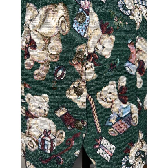 Vintage 1980 White Stag Christmas Tapestry Vest with Teddy Bears Medium Granny C - Picture 2 of 4